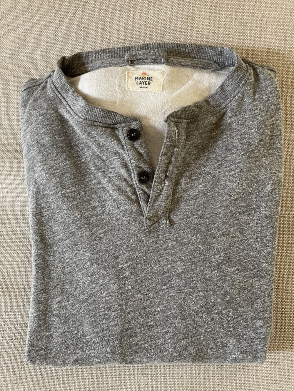 Marine Layer Shirt Gray Henley Raw Hem Rayon Blend M